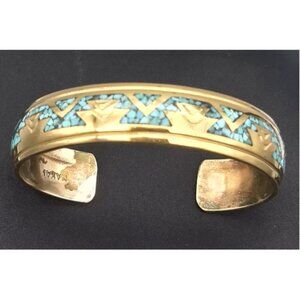 Native American Navajo Bronze & Turq Bracelet - Nakai, Vintage